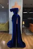 2022 Royal Blue Off-the-shoulder Long Prom Evening Dresses Velvet Backless Prom Gowns with Split BC11436 B0613G12