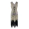 Kvinnor Vintage Flapper Gatsby Dress Summer Sleeveless Party Costumes V Neck Sequin fransad Tassel Evening Midi 220613