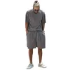 Zomer trendy streep losse trainingspakken voor mannen Holiday Style Short Sleeve T-Shirt en Drawstring Shorts Casual 2-delige sets 2281