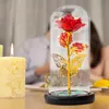 Ghirlande di fiori decorativi LED Rosa eterna illuminata in cupola di vetro Fiore artificiale per sempre con farfalla in lamina d'oro Regali unici per la mamma