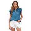 Women's Blouses & Shirts Elegant Flying Sleeve T Shirt Top For Women Casual Ruffles V Neck Summer Blouse Ladies Leisure Chiffon Pullover Top