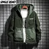 Singleroad Mens 후드가있는 재킷 남자 겨울 양털 바람막이 녹색 패치 워크 힙합 일본 스트리트웨어하라 주쿠 재킷 201128