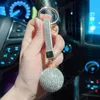 Elegant Crystal Round Ball Keychain Full Rhinestone Leather Lanyard Bag Charm Pendant Car Key Ring Holder Jewelry Gift Accessory