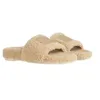 Vrouw slippers indoor een woord sleep kasjmier flats beige slipper rubberen zolen pluizige harige geborduurde dia's met doosschoen maat 35-42