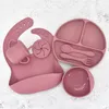 7PCSSet Bébé Silicone Vaisselle Ensemble Bébé Vaisselle Sans BPA Bol Assiette Bavoirs Cuillère Fourchette Ensembles Enfants Vaisselle Antidérapante 220715