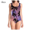 Sandy Beach Women Plant Palm Tree 3D Print Onepiece Swimwear Swimsuit Womens Sleeveless Slim Sexy Girl Swimsuit 220617