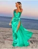 Romantique soie Satin vert robe de bal jade vert longue dos nu longueur de plancher Sexy plage côté fente robes de soirée tenues de soirée