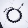 Beaded Strands Handmade Natural Black Obsidian Bracelet Lymph Drainage Lose Weight Blackstone Healing Stone Ball Beads Fitness JewelryBeaded