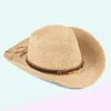 Berets Summer Straw Cowboy Hat With HatBand Shapeable Western For Men Women Jazz SunHat Wide Brim Fedora Sombrero Beach CapsBerets