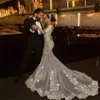 2022 Abiti da sposa a sirena di lusso Arabo Dubai Perline Appliqued Pizzo Cappella Abito da sposa con maniche lunghe treno staccabile Vestidos De Novia B0803