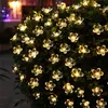Strängar lysdioder Solar LED Light String Peach Blossom Flower Garden Lights Strip Christmas Year Wedding Decoration Lampara Luminarined Stringsle