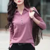 HI FASHION Autumn Cotton Button T Shirt Korean Harajuku Women Lapel Office Long Sleeve Tops Za Woman Plus Size Tee Femme 220714