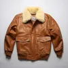Avirex Fly Air Force Flight Jacket Fur Collar Genuine Leather Jacket Men Black Brown Sheepskin Coat Winter Bomber Male