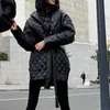 Damskie Parkas Down Casual Loose Diamond-Shaped Parka Płaszcz Kobiety Moda Zagęszczona Średnia Długość Damska Elegancka Kurtka Bawełniana Lace-Up