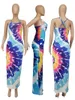 Women maxi casual dresses summer clothes sexy club elegant sleeveless backless tie dye Gradient split halter sheath column holiday evening wear bveachwear 03582