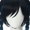 L-mail-Peluca de cabello sinttico Genshin Impact Venti, cabellera Cosplay, cor azul gradado com trenzas, coletas, flequillo,220505