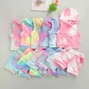 Citgeett Summer Newborn Baby Girls Fashion Outfit Set Sleeveless Hooded Tie Dye Tops beige Shorts Set Clothing J220711