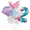 Syrenka ogona Numer Balony 7pcs/set imprezowy wystrój Gold 32 -calowy folia aluminiowa 12 cali konfetti zestawy balonowe kreskówki Zwierzę urodziny Baby Shower