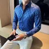 남성용 기하학적 인쇄 셔츠 2022 가을 긴 슬리브 슬림 한 셔츠 사업 사업 소셜 드레스 셔츠 스트리트웨어 Camisa Masculina