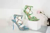 Sandaler 2022 Fashion Sexy Women s High Heels Design Leaf Band Luxury Metal Crystal Square Toe Open Summer de Tacon 220427