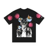 Chaopai character butterfly safflower large printed short t-shirt men's and women's hip hop half