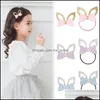 Haaraccessoires 24 -st/Lot Glitter vilt goud lederen babymeisjes clip sier konijn oren barrette schattig dieren prinses mxhome dh8yz