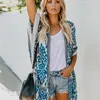 Summer Bikini Cover Ups Casual Swim Cover Up Suit Cardigan Loose Boho Beach Pareo Women Swimsuit Print Short Sleeve Tops 220524