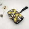 European and American style embroidered party evening bag handmade diamond black tassel clutch