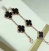 Klasik Moda 4 Yaprak Yonca Tahıl bilezikler bileklik zinciri 18K Altın Agate Kabuk Kadın için Pearls Pearls Linka1 MCY8