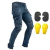 男性のオートバイ乗馬デニムパンツモトジーンズズボン保護 4 × 取り外し可能な CE 認定膝ヒッププロテクターパッド