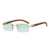 Sunglasses Square Frame Retro Rimless Eyeglasses Men039s Ocean Piece Trimmed Women039s Wood Grain Temples Sun Glasses UV400S3881028