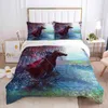 3D beddengoedsets dekbed/quilt deksel set dekbed kussensloop bed linnen koning koningin volle maat witte dieren paard huis texitle