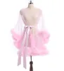 Sleepwear Short Feather Robe Vestido de Bridal Boudoir Sheer Robe Tulle Illusion Birthday Costume