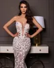 Sexig 2022 Mermaid Bröllopsklänningar Lace Appliqued Floral Beaded Sleevels Illusion Bridal Gowns Vestido de Novia