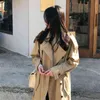 Autumn Winter Women Turn-Down Collar Double Breasted Trench Office Lady Casual Solid Kaki Belt Elegant Loose Lad Long Tigters L220725