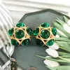 Śruba śrubowa zielone kolory style stylów geometrycznych stopów Enami Clip Clip wentylator Flower Herce Round Jewelryclip-on