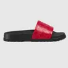 Novo designer de slides de luxo feminino chinelos corretos impressão de flores de couro senhoras chinelos preto branco vermelho moda sapatos masculinos sandálias