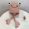 Berets Doit 3 bis 8 Jahre alte Wintermütze für Kindermützen, Cartoon-Frosch, handgefertigte Beanie-Strickmützen für Kinder, warme Kinder-Mädchen-Ohrenklappenkappen, Baskenmützen