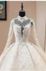Luxury Ball Gown Wedding Dresses Princess Fluffy Big Train High Neck Long Sleeve Lace Crystal Beaded Wedding Gowns Custom Made
