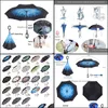 Umbrellas Household Sundries Home Garden Uv Protection Umbrella C-Hook Hands Folding Double Layer Inverted Chuva Self Stand Inside Out Rai