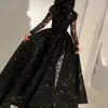 Robes de soirée à manches longues noires vintage 2022 Blinging pailleding sirène haut couvre fille noire promotion des robes de fête réfléchissantes