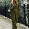 Clacive Elegant Green Pants Set Women Autumn Long Sleeve Blouses Matching Wide Trousers Suit Loose Shirts Two Piece Pant W220331