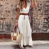 Casual Dresses Elegant V-Neck Short Sleeve Long Dress Summer Fashion Embroidery Lace Party Autumn Women Beach Maxi Vestidos