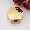 Confezione regalo Copertura a specchio in acrilico a forma esagonale con 2 stili Doppi anelli Nome personalizzato Scatole di legno per feste Porta caramelle Display DecorGift