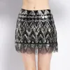 H80&S90 Designer Women Baroque Skirt Stunning Embroidery Sequin Bead Mini Vintage Scalloped Hem Pencil Zipper Skirts