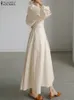 特大のエレガントな女性スプリングサンドレスザンゼアファッションラペルネック長袖ソリッドシャツドレスolベスティドスローブフェム220629