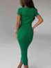 Sexy Knit CorSet Dress Mulheres Robe Manga Curta Pescoço Pescoço Roxo Verde Bodycon Midi Vestidos 2022 Verão Vestidos Y220413