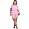 Plus Size S-4XL Womens Tracksuits Designer Letter Tryckt Två styckeshorts Set Sexig spetsar upp eyel Kort ärmad joggingcyklisterdräkter