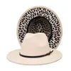 Berets Outer Solid Color Inner Leopard Wool Felt Jazz Fedora Hats With Thin Belt Buckle Men Women Wide Brim Panama CapBerets BeretsBerets