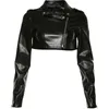 Zurichouse Slim Cropped Leather Jacket Women Streetwear com manga longa com zíper preto de couro de couro PU PU 2022 Tops Coat L220728